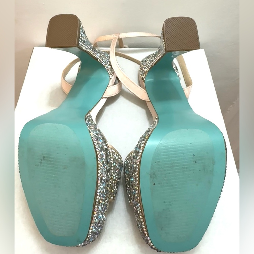 Betsy Johnson Blue Crystal Embellished Flared Platform Sandals